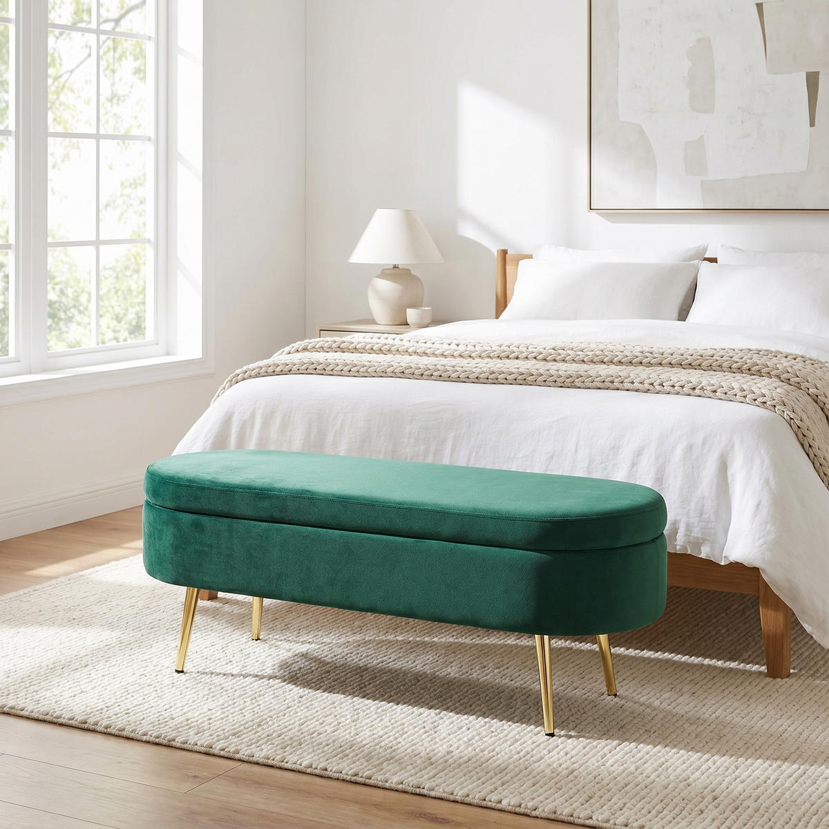 AUFBEWAHRUNGSTRUHE velvet & gold 110 cm - Dunkelgrün, Textil (110/42/40cm) - Urban Meuble