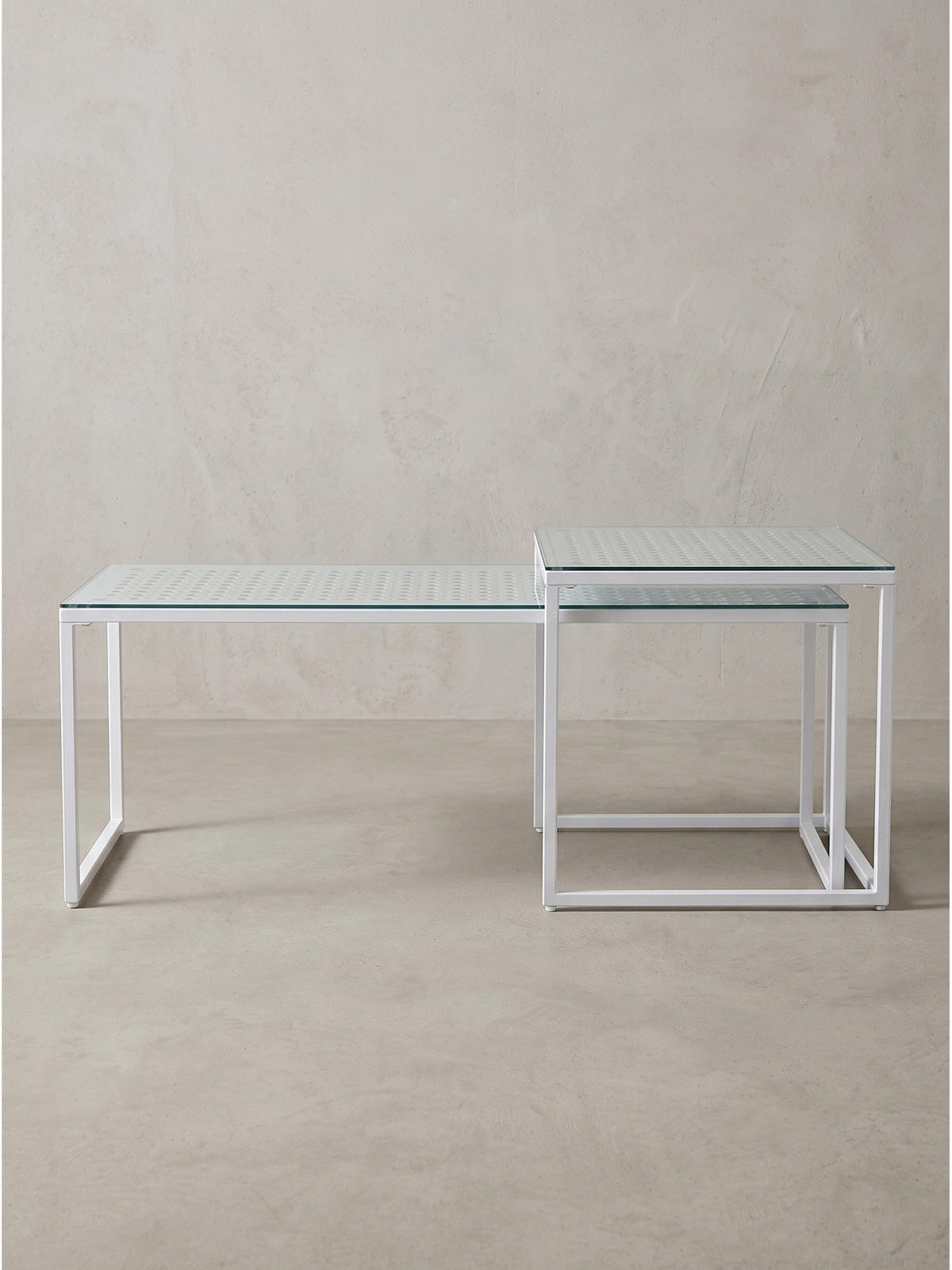 SOFATISCHE 2er-Set ALCUDIA, Einscheibensicherheitsglas, Weiß, 100 x 40 x 35 cm - Weiß, Glas/Metall (40/100/35cm) - KADIMA DESIGN