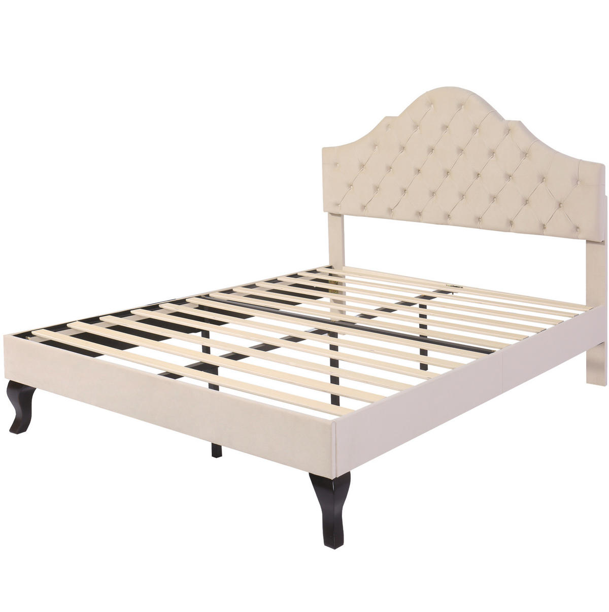 POLSTERBETT mit Lattenrost 140x190 cm Samt Off White - Beige, Holz (140/190cm) - Meubliv