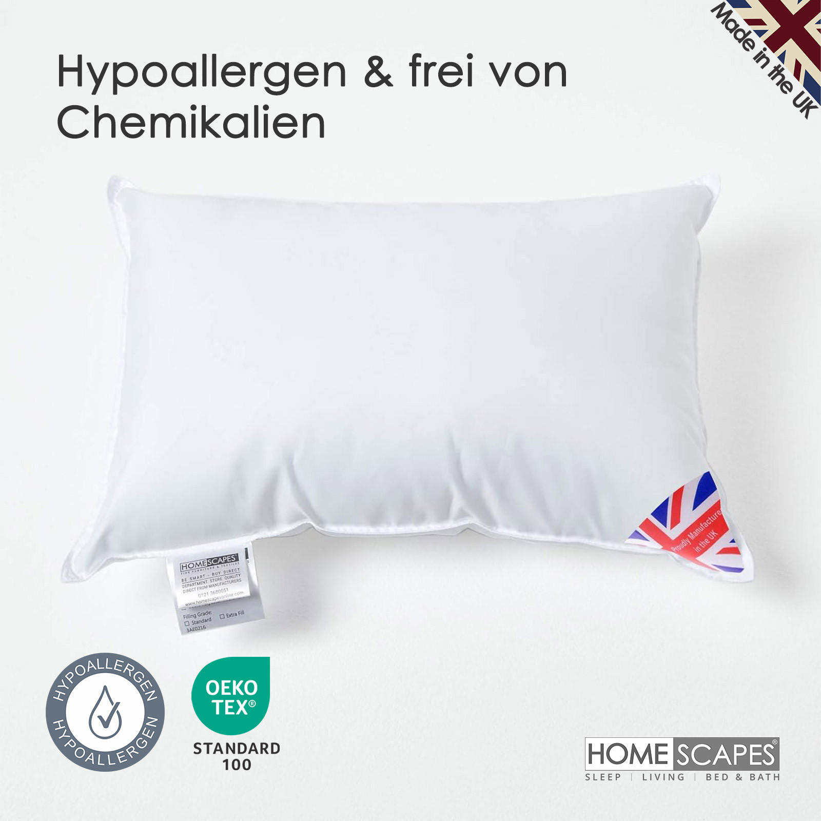 Thumbnail - Homescapes Füllkissen, Weiß, Textil, Füllung: Polyester, Rechteckig, 30x40 cm, Oeko-Tex® Standard 100, Schlaftextilien, ...