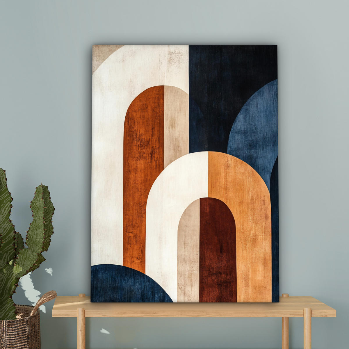 LEINWANDBILD Abstrakt - Formen - Dunkelblau 60x80 cm - Cognac, Textil (60/80cm) - MuchoWow