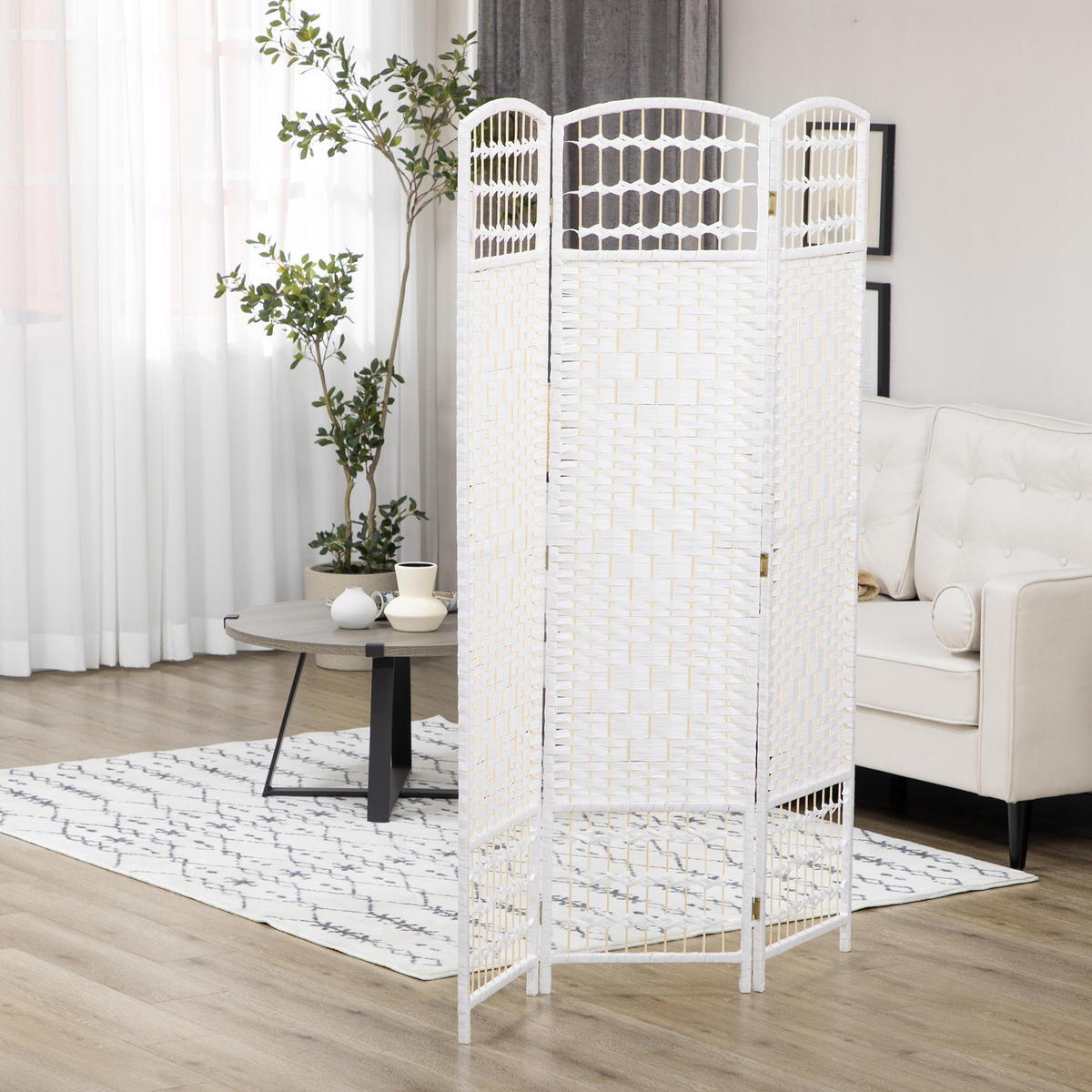 PARAVENT 3-tlg DE-14368 faltbarer PARAVENT Weiß - Weiß, Holzwerkstoff (120/170/1.5cm) - ComfortXL