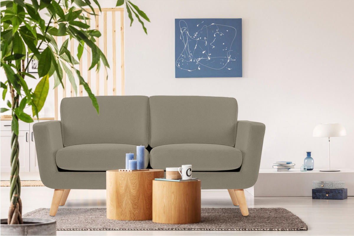 SOFA TAGIO mit Armlehnen, Beige - Beige/Braun, Buchenholz/Textil (153/80/84cm) - KONSIMO®