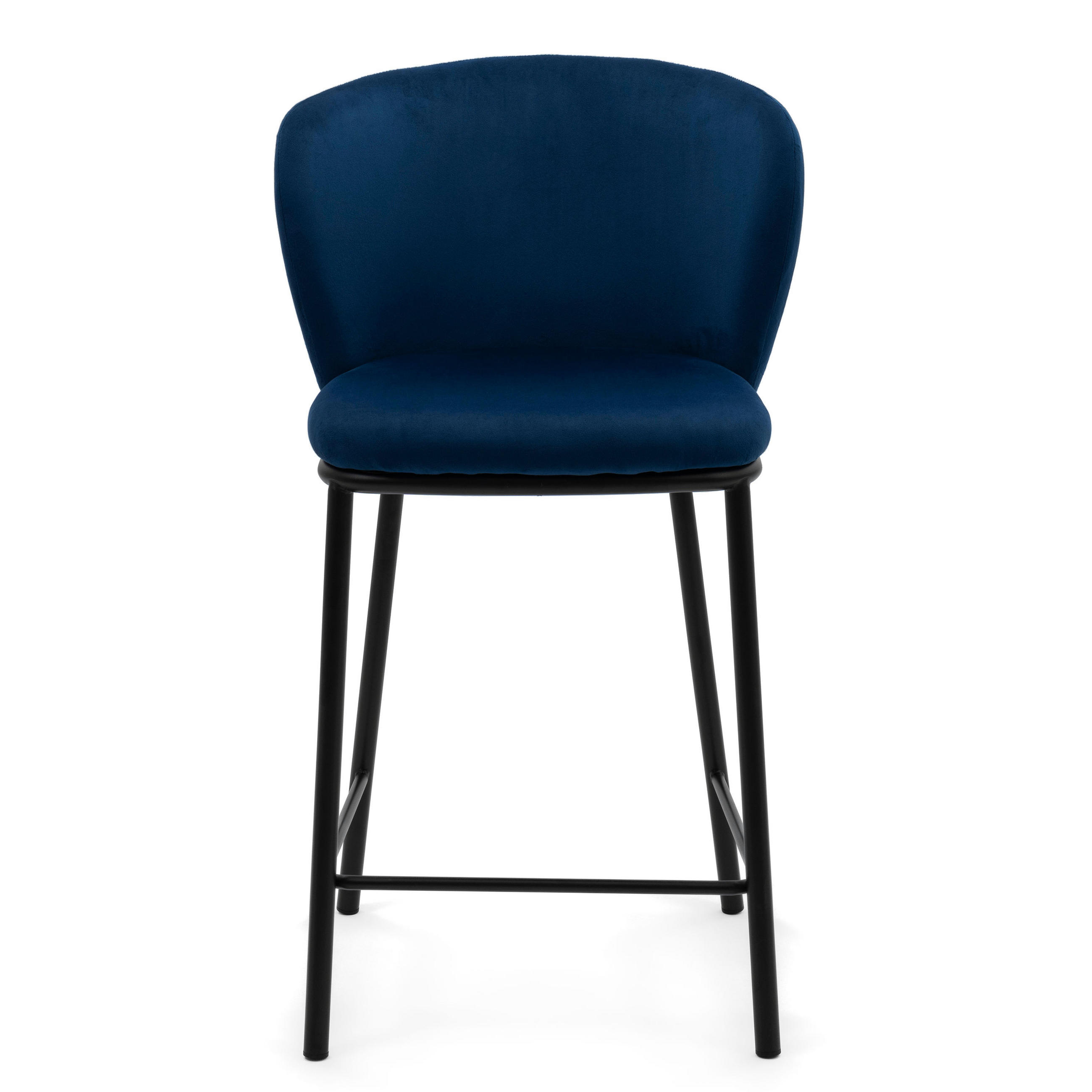 BARHOCKER BARI gepolsterter mit Steppung - dunkelblau - Samt Velour - Schwarz/Dunkelblau, Textil/Metall (55/94/57cm) - NEW HOME