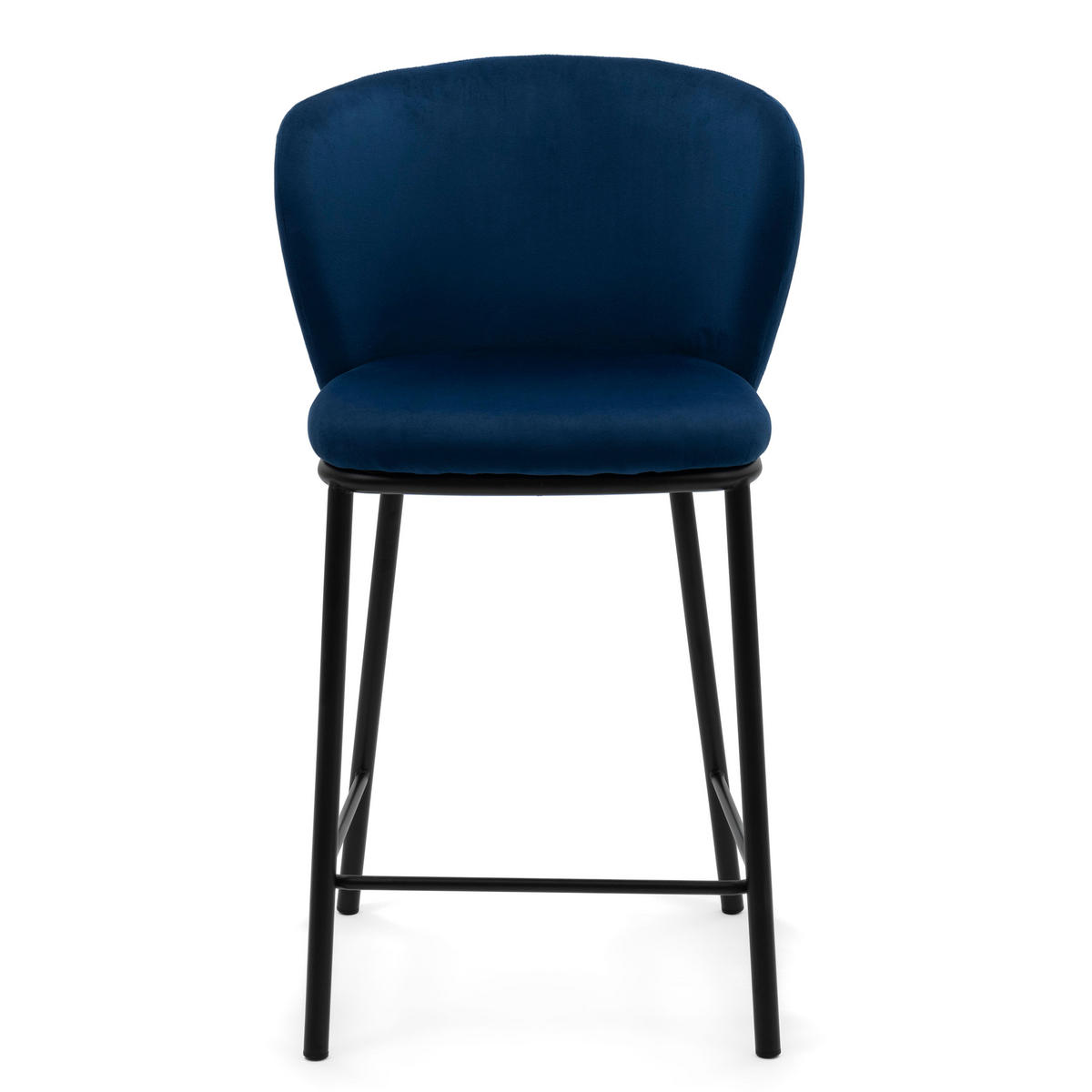 BARHOCKER BARI gepolsterter mit Steppung - dunkelblau - Samt Velour - Schwarz/Dunkelblau, Textil/Metall (55/94/57cm) - NEW HOME