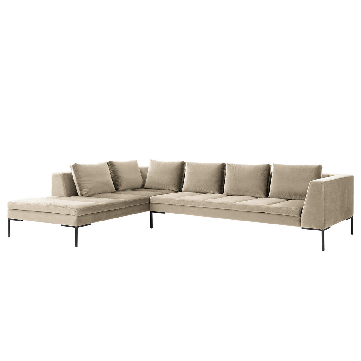 ECKSOFA mit Ottomane - Beige/Schwarz, Textil/Metall (319/230cm) - home24