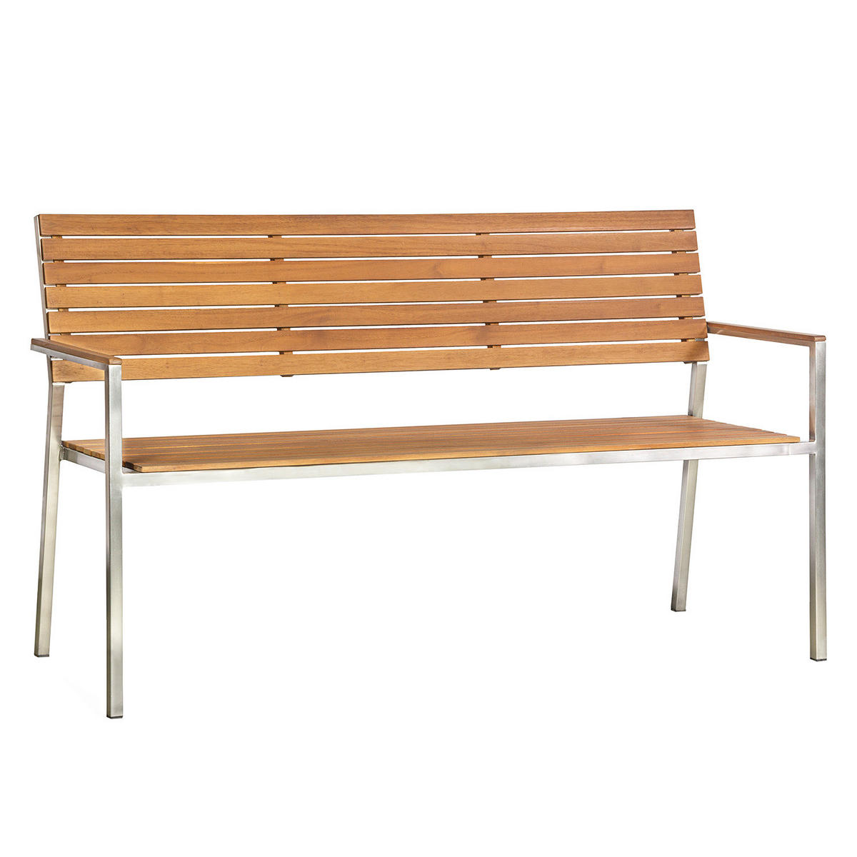 GARTENBANK - Teak massiv / Edelstahl - Silberfarben/Braun, Holz/Metall (151/86/55cm) - home24