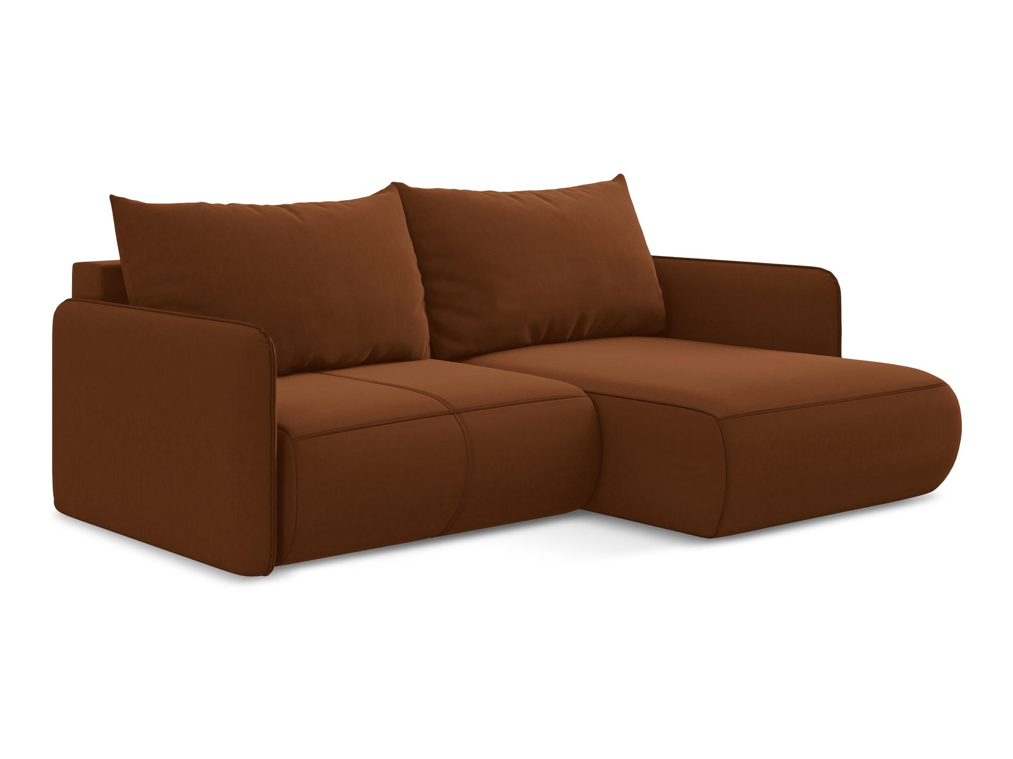 ECKSOFA mit Schlaffunktion Samt Stoff Orange - Terracotta/Schwarz, Kunststoff/Textil (207/148cm) - Makamii