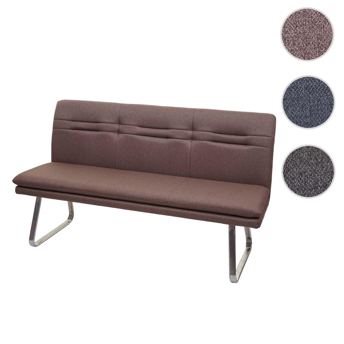 SITZBANK 90x180x59cm Sitzhöhe 49cm Rückenlehne Stoff/Textil Edelstahl gebürstet Braun 180cm - Braun, Textil (180/90/59cm) - BERLINLODGE