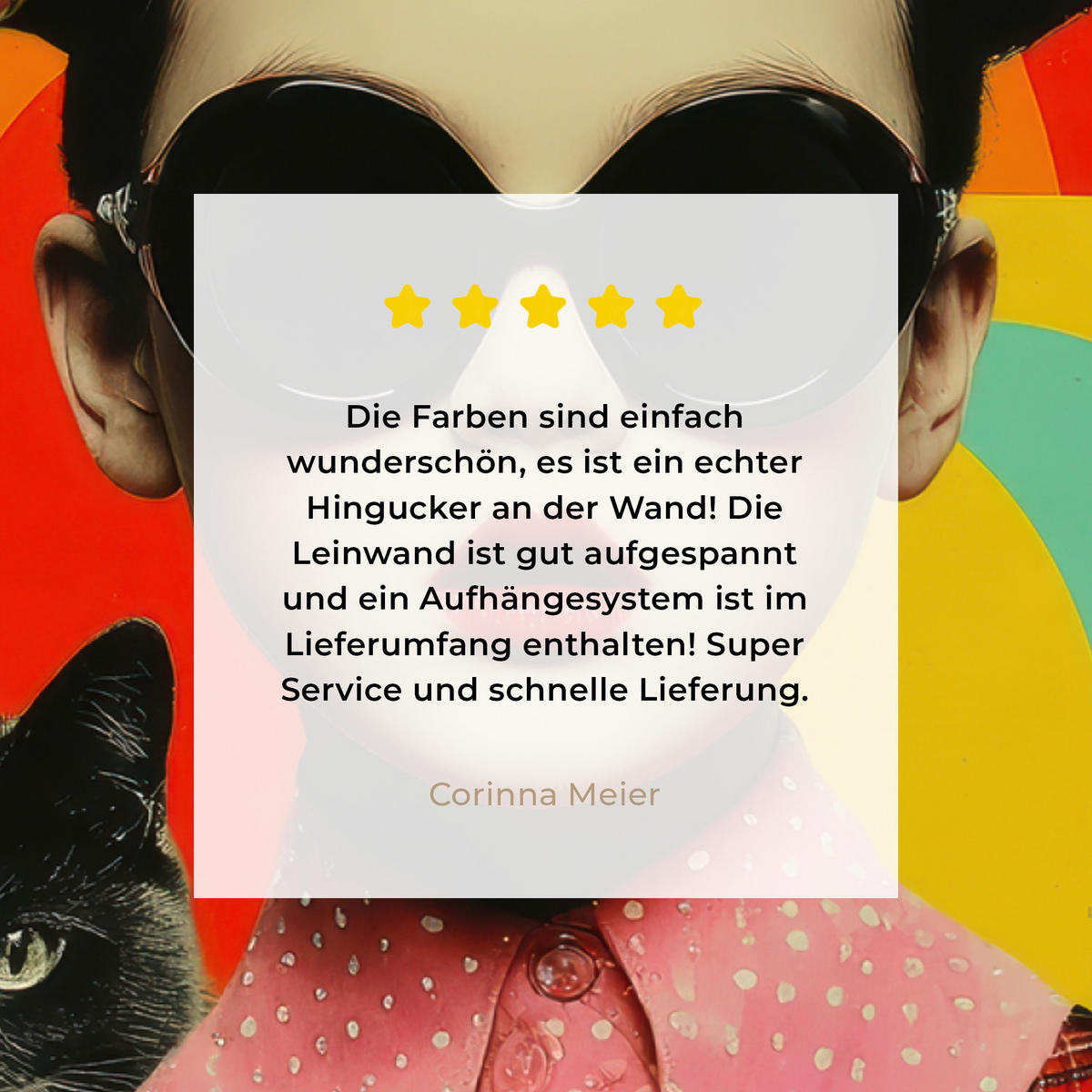 LEINWANDBILD Mädchen - Sonnenbrille - Katze - Retro Wandbild 40x30 cm - Beige, Textil (40/30cm) - MuchoWow