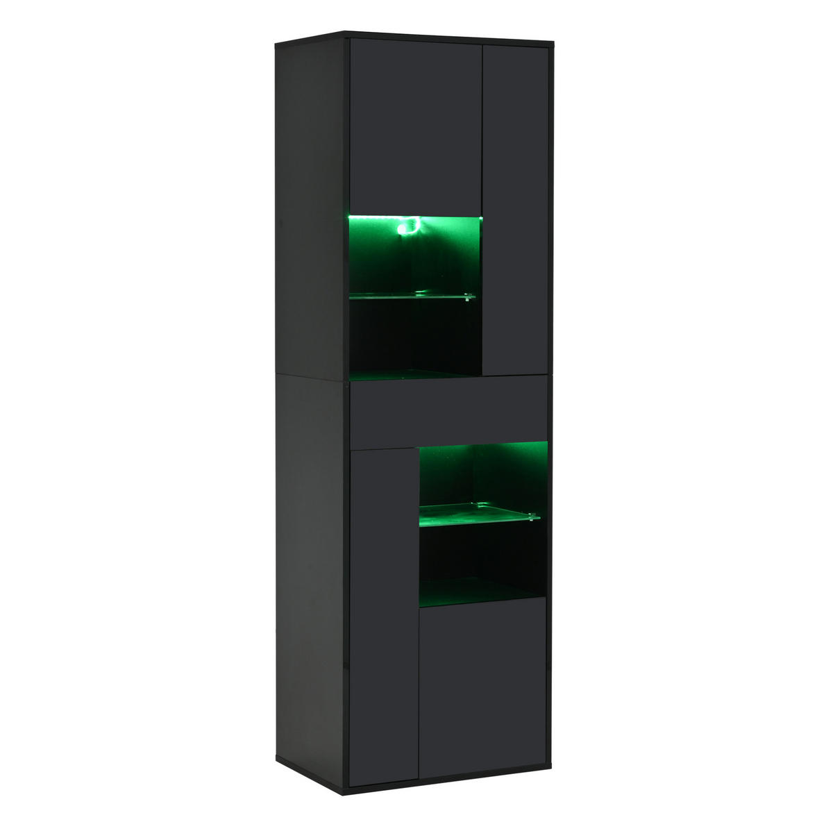 VITRINE 55/38/170 cm mit LED-Beleuchtung, Hochglanzfront und verstellbaren Einlegeböden, Schwarz - Schwarz, Holzwerkstoff (55/170/38cm) - Redom
