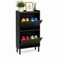 SCHUHSCHRANK Schwarz 2 Klappen Metallbeine 91x50x19 cm - Schwarz, Holzwerkstoff/Metall (50/91/19cm) - Relaxdays