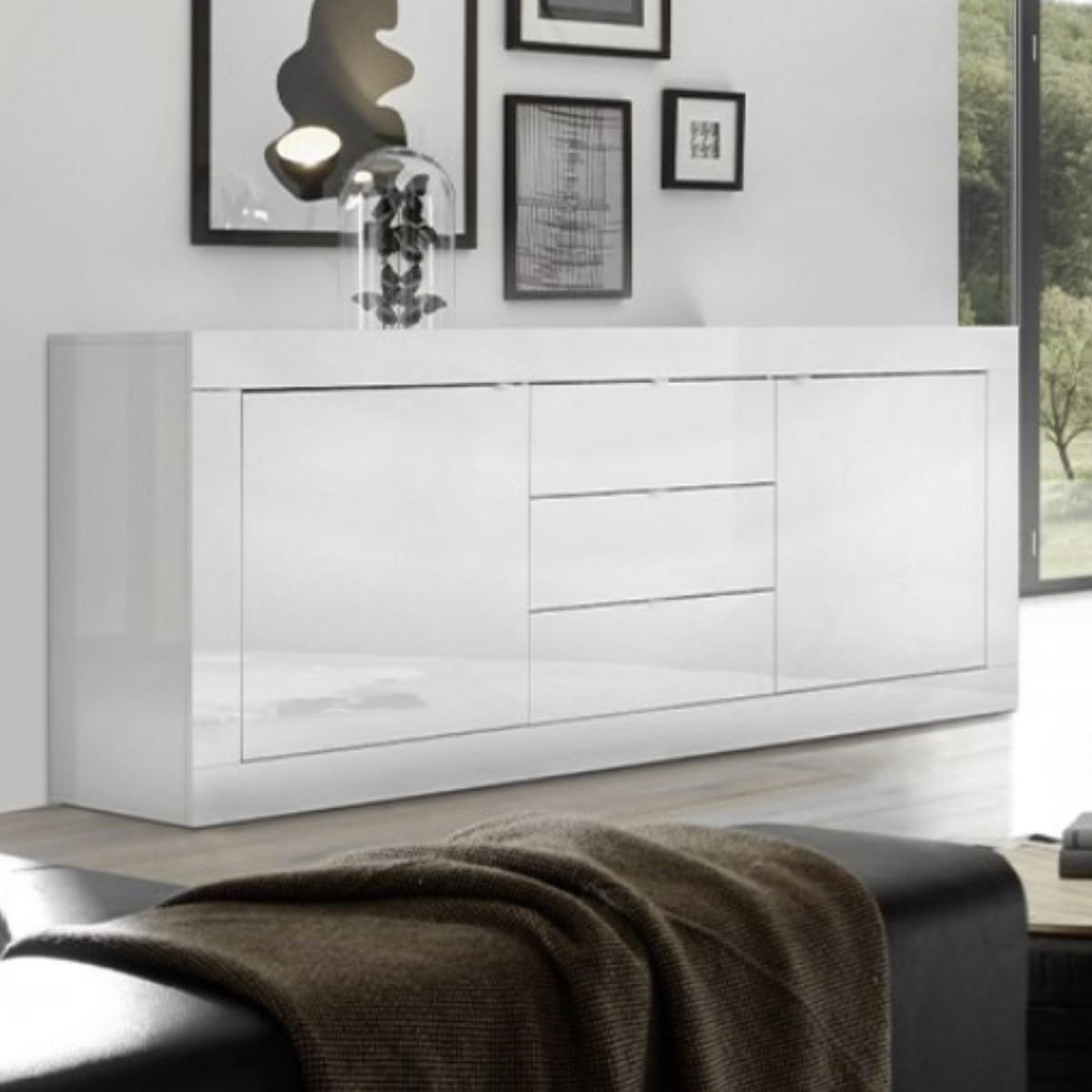 BUFFET 2 Türen 3 Schubladen L210 cm - Initial - Weiß, Holzwerkstoff (42/85.8/7.2cm) - Calicosy