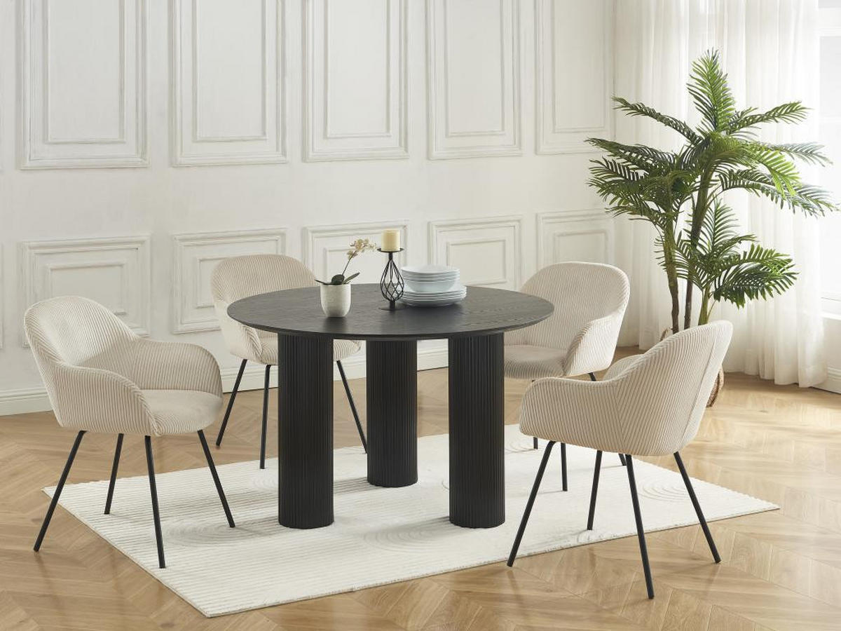 STUHL mit Armlehnen 6er-Set - Cord & schwarzes Metall - Beige - MARENZIA - Beige, Textil (62/82.5/58cm) - Vente-Unique