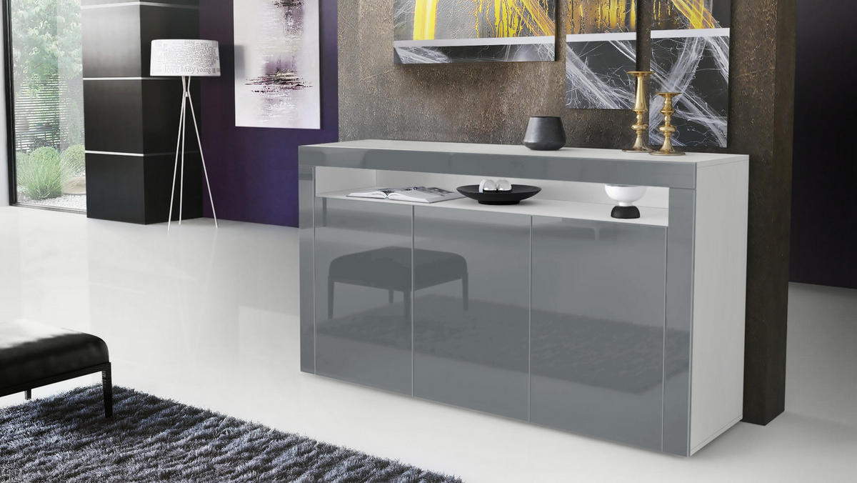SIDEBOARD Valencia Grau Hochglanz / Grau Hochglanz - Grau, Holzwerkstoff (155/92/40cm) - Vladon