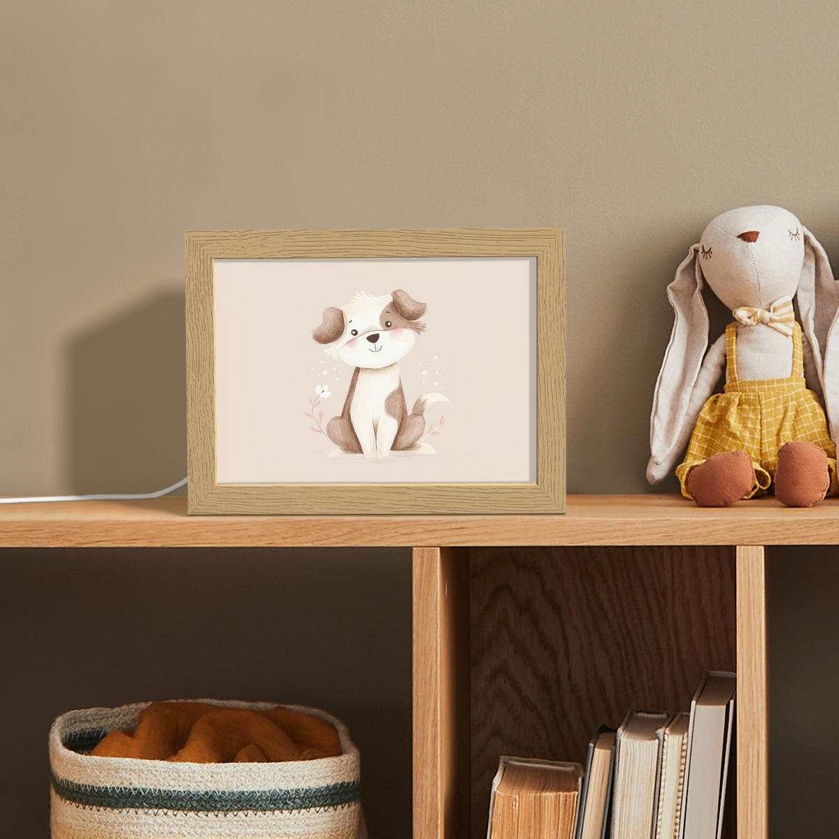 NACHTTISCHLAMPE Hund - Gefleckt - Braun 20x15 cm - Beige, Holzwerkstoff (8/20/15cm)