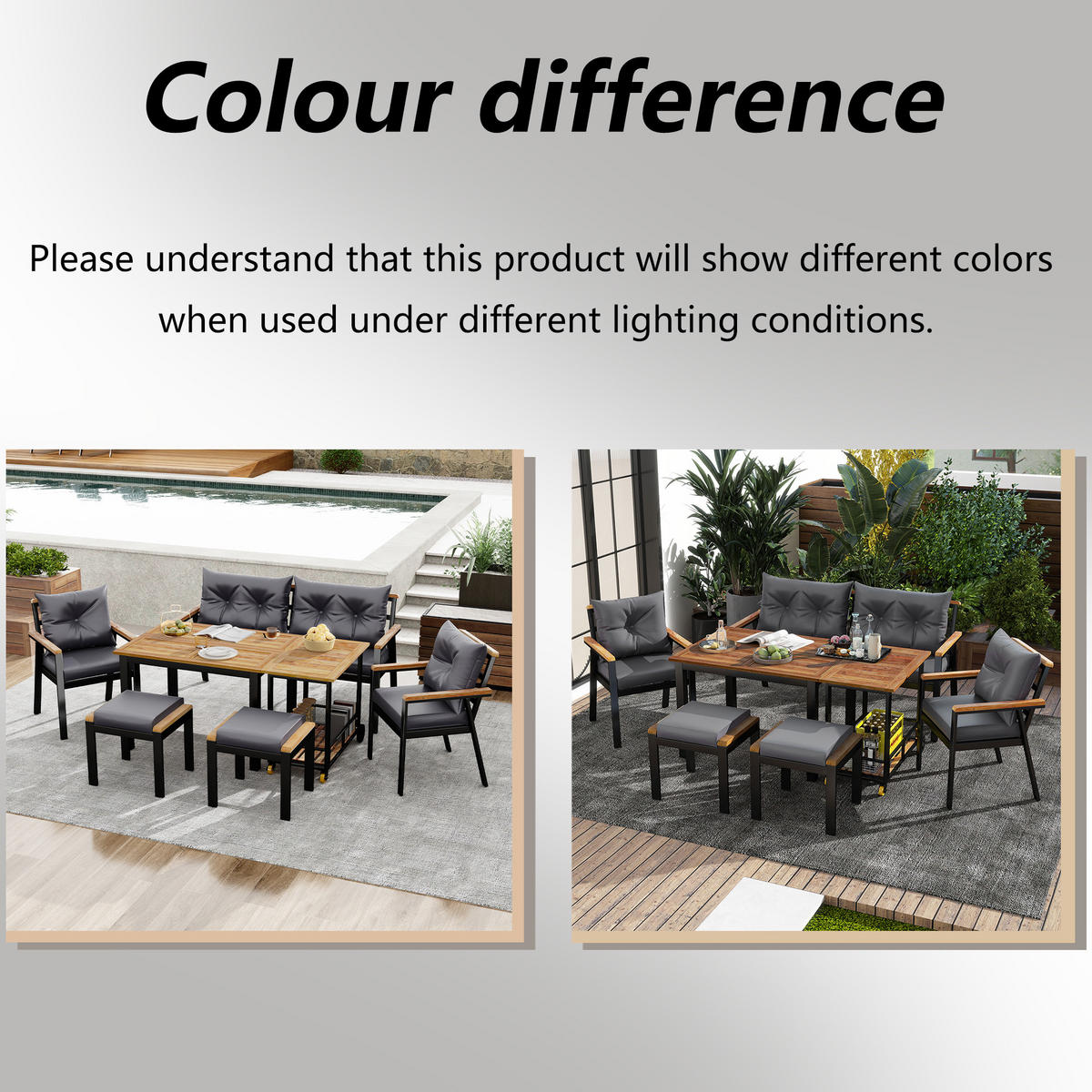 GARTEN-ESSGRUPPE Akazie Grauschwarz Schwarz Holzfarbe 7-tlg. - Grau, Holz - ComfortXL