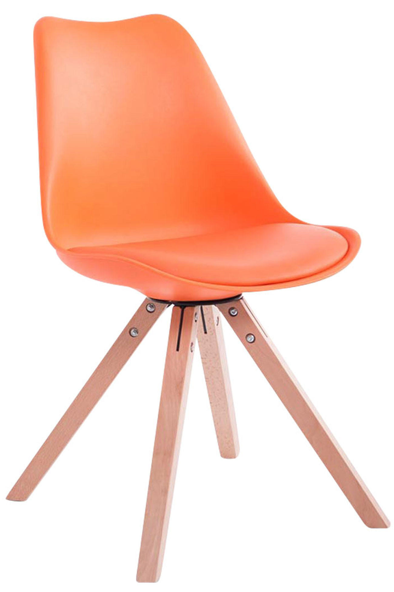 STUHL Lederlook orange - Eukalyptusholzfarben/Orange, Holz/Textil (47.5/83/55.5cm) - CLP