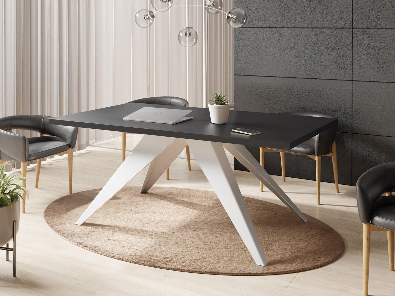 ESSTISCH Vance Weiß rechteckig ausziehbar, Schwarz 160-260/90/76 cm - Schwarz/Weiß, Holzwerkstoff/Metall (160/90/76cm) - WFL GROUP