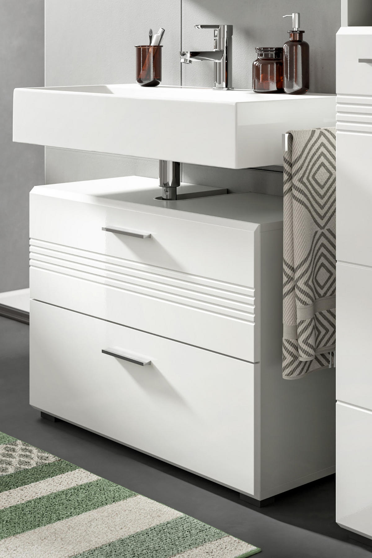 WASCHBECKENUNTERSCHRANK weiß Hochglanz, grau 80 cm - Weiß Hochglanz/Schwarz, Holzwerkstoff/Kunststoff (80/56/32cm) - Inn.Furn