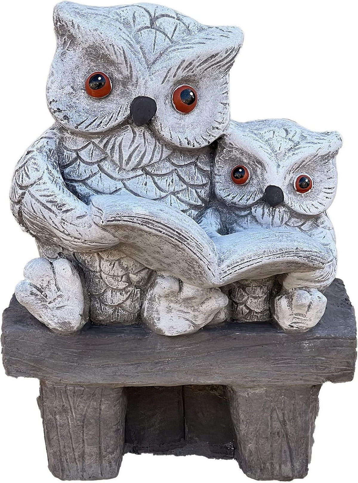 STEINFIGUR 2 Eulen auf Stamm lesen frostfest Steinguss - Grau, Stein (14/25/31cm) - stoneandstyle
