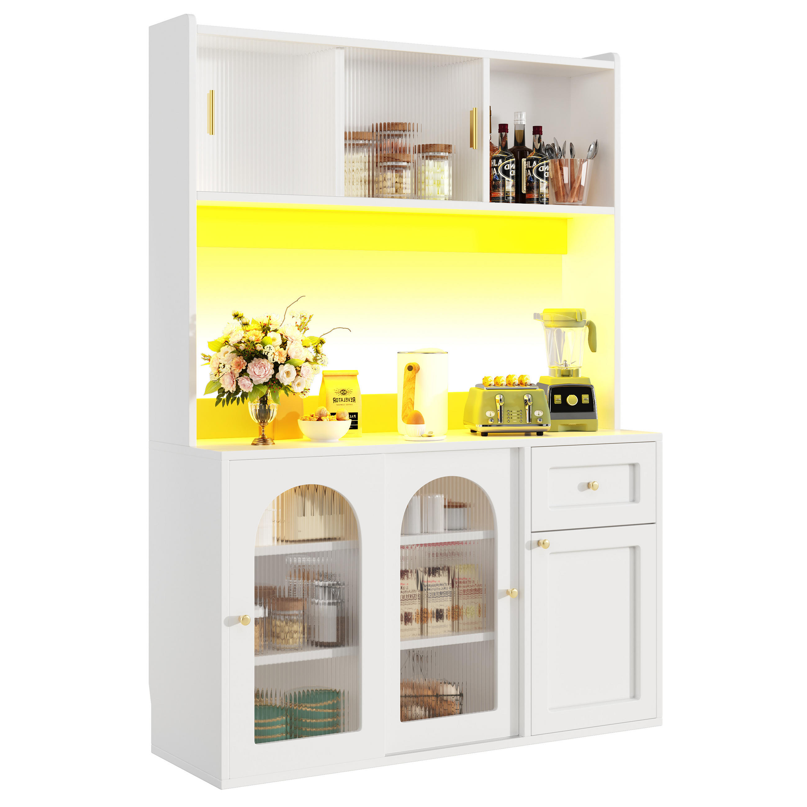 GESCHIRRSCHRANK aus MDF/Spanplatte 120x35x167 cm in Weiß mit LED - Weiß, Holzwerkstoff (120/167/35cm) - Modfu