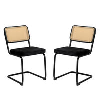 ESSZIMMERSTUHL 2er-Set, Samt-Rattan mit Chrombeinen, Schwarz - Schwarz, Textil/Metall (46.4/84.6/53cm) - KOMHTOM