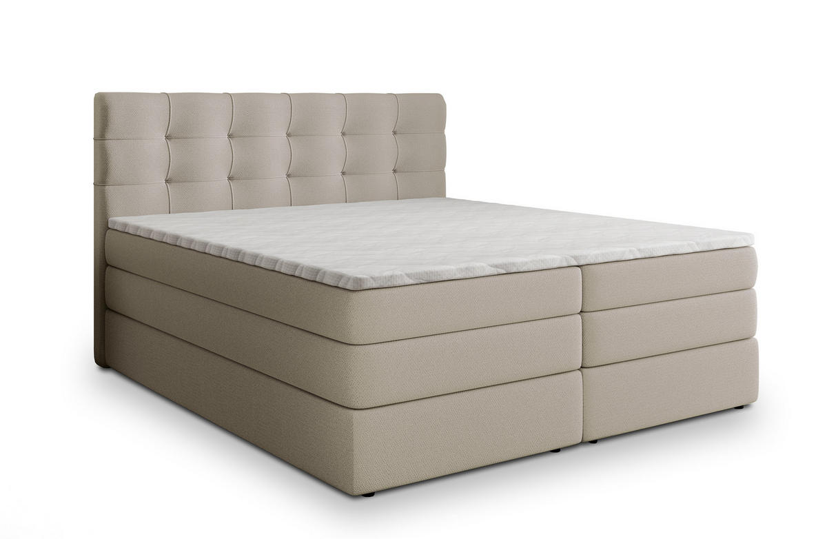 BOXSPRINGBETT AREZI 160x200 cm mit Matratze und Topper - Beige - Beige, Holz (160/200cm) - MASSENO