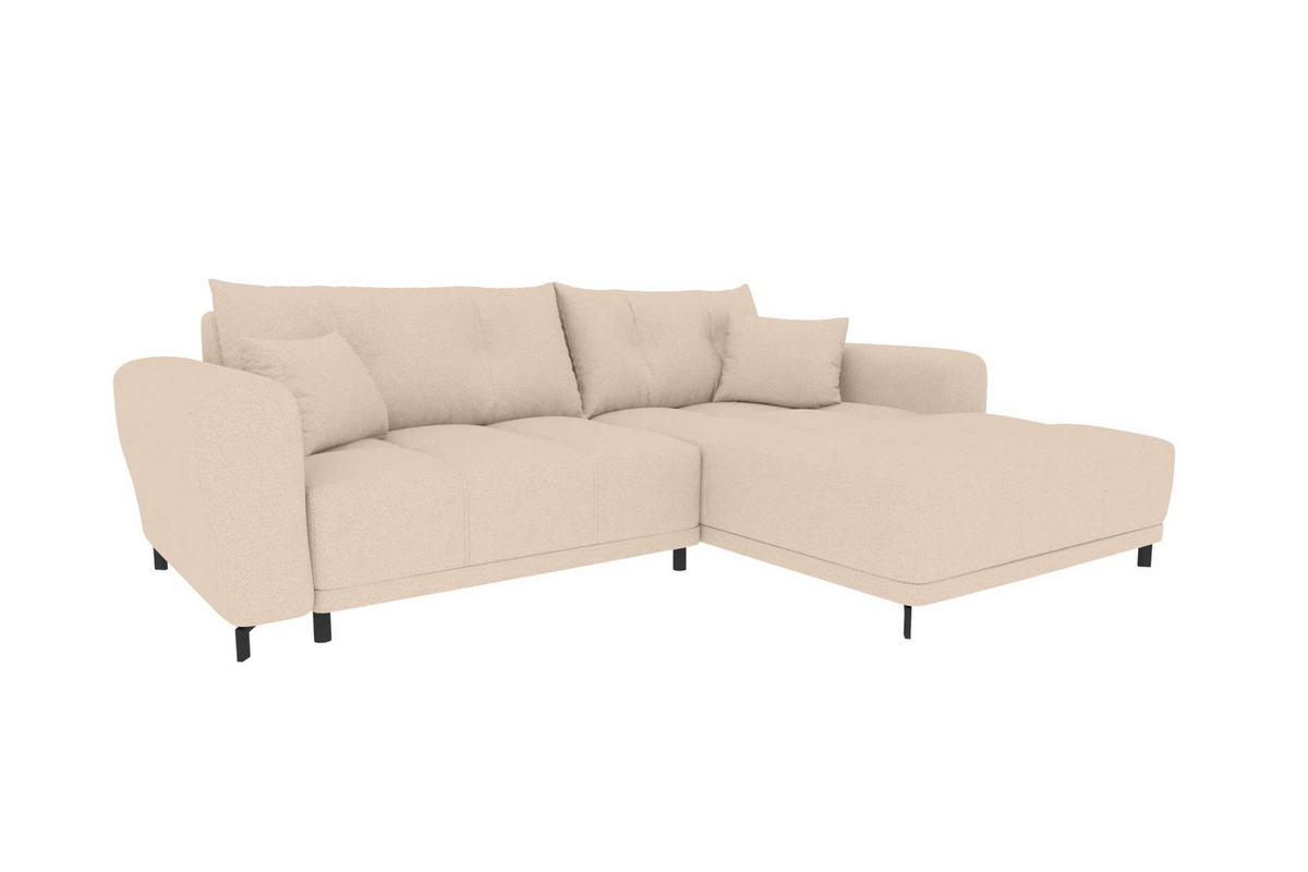 ECKSOFA Massimo Strukturstoff Beige inkl. Schlaffunktion Rechts - Beige/Schwarz, Textil/Metall (246/177cm) - 99rooms