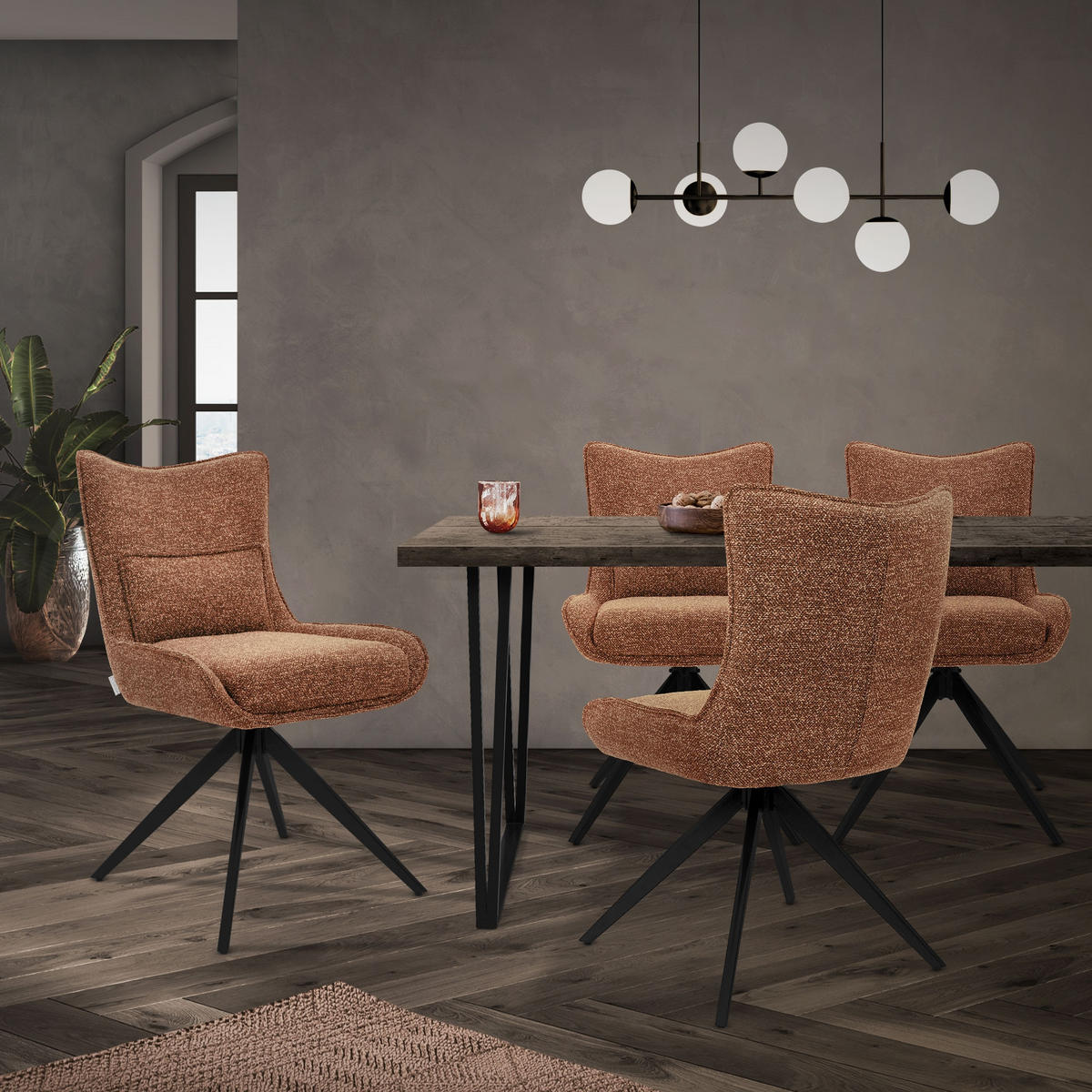 ESSZIMMERSTUHL drehbar Küchenstuhl gepolstert mit Webstoff-Bezug Rot - Rot/Schwarz, Textil/Metall (54/90/64cm) - ML-DESIGN