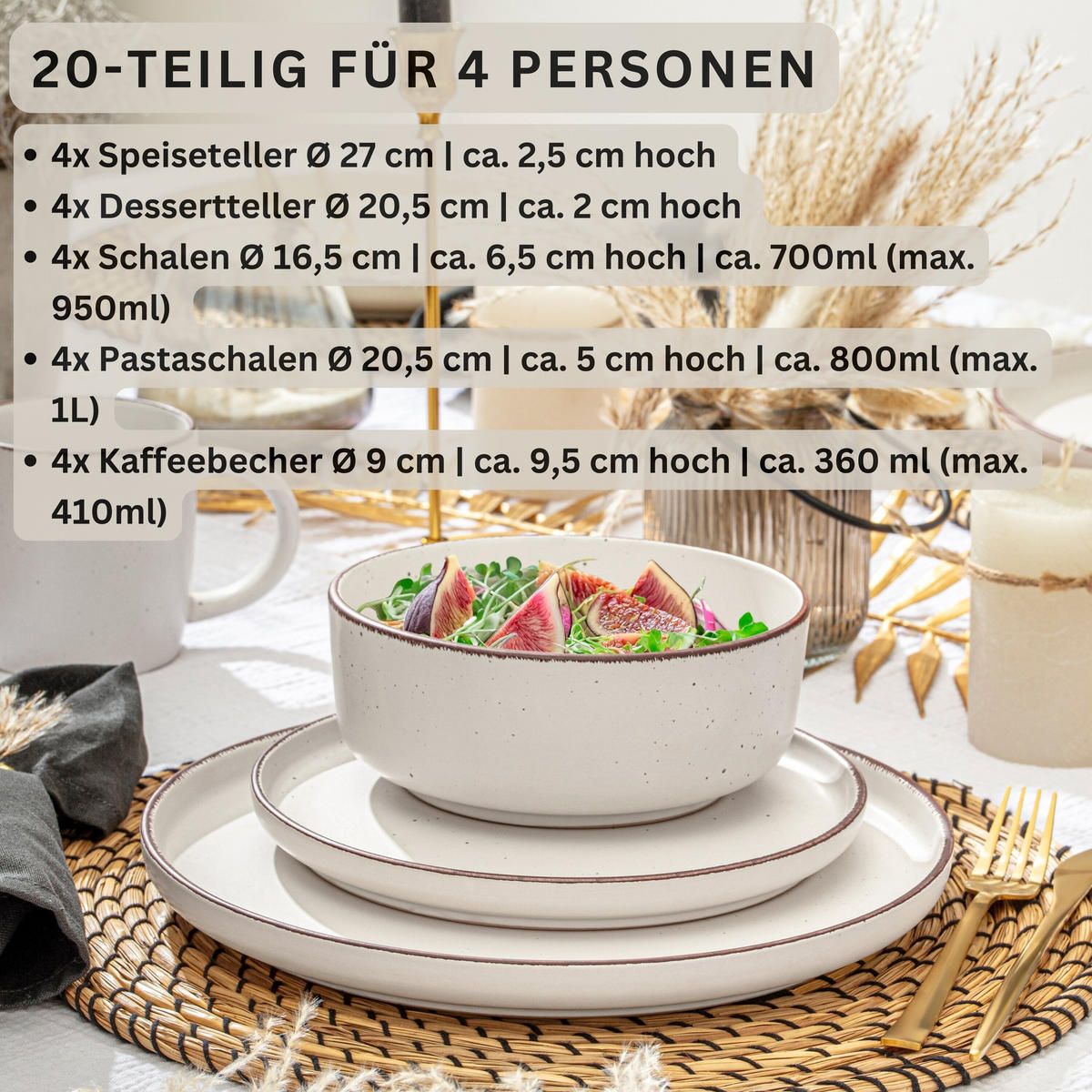 KOMBISERVICE BOMBAY IVORY - 20 teilig aus Steingut - Creme, Stein (27/9.5/27cm) - Sänger