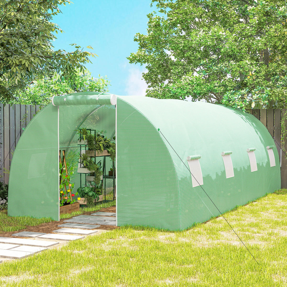 FOLIOVÝ SKLENÍK, zelený, pozinkovaná ocel, PE plast - zelená barva, plast (300/200/600cm) - Outsunny