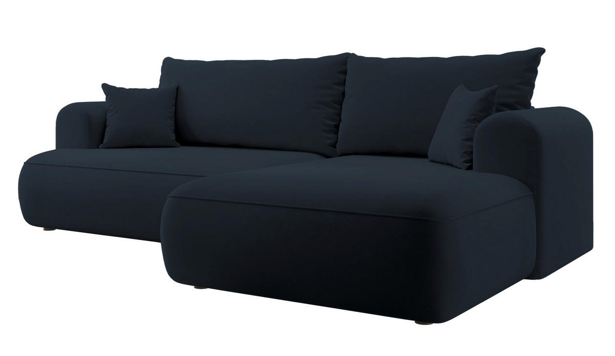 ECKSOFA Ovo Dunkelblau Velours - Schwarz/Dunkelblau, Kunststoff/Textil (260/165cm) - Selsey