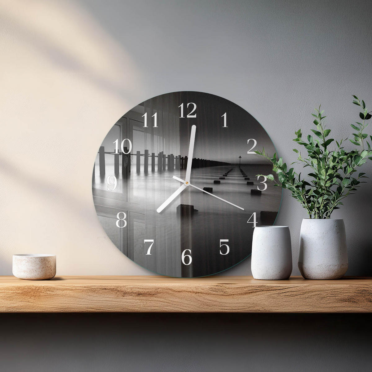 WANDUHR fi30 cm - Meer - Schwarz, Glas (30/30/0.4cm) - TULUP