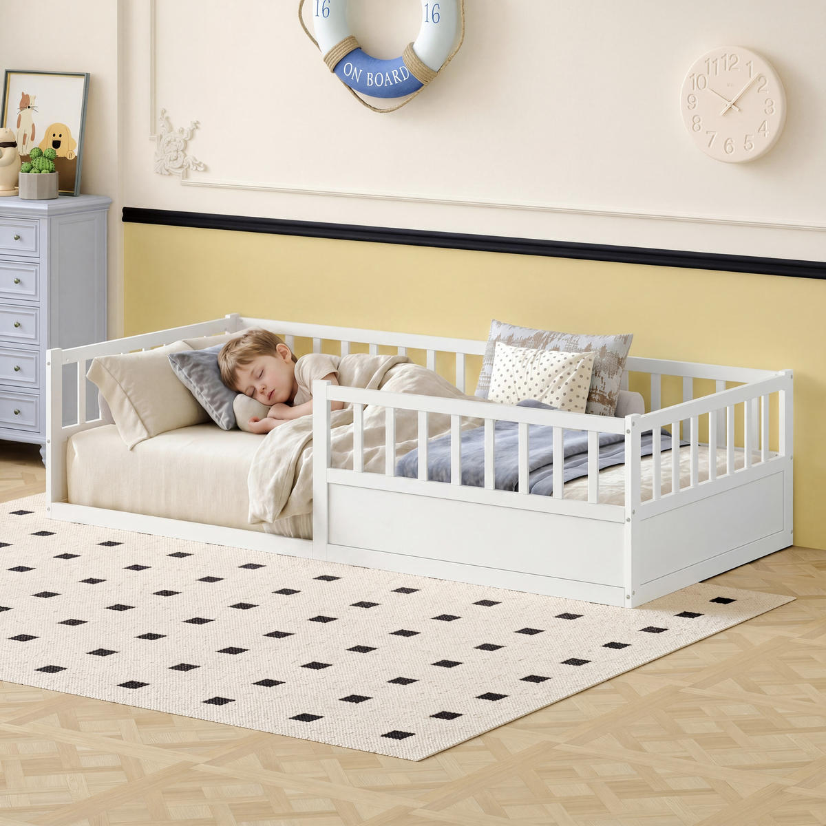 KINDERBETT 90/200 cm in Weiß aus Kiefer mit Rausfallschutz - Weiß, Holzwerkstoff/Metall (90/200cm) - WISHDOR