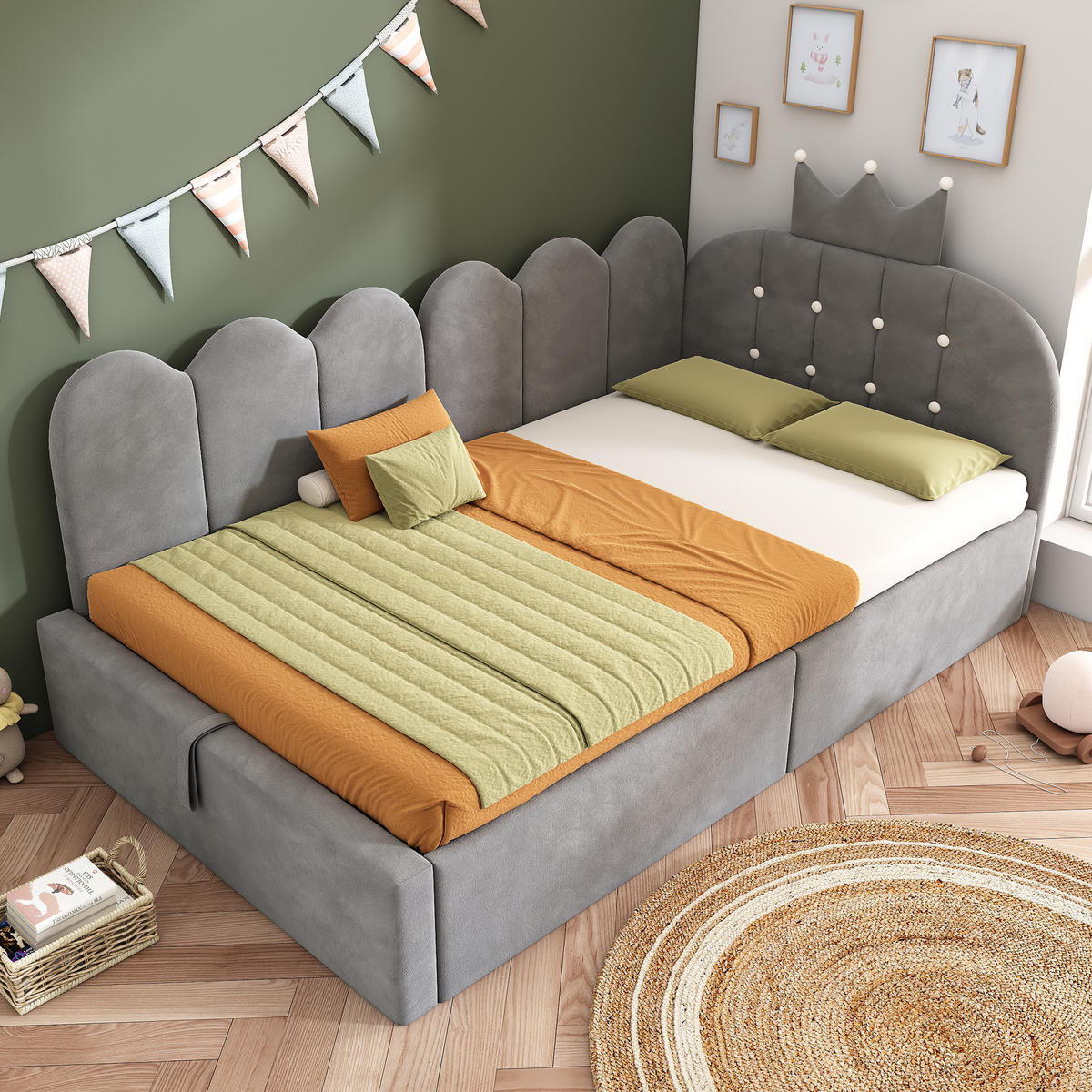 POLSTERBETT 90/200 cm Grau aus Samt mit Stauraum - Grau, Holz (90/200cm) - OKMYHOME
