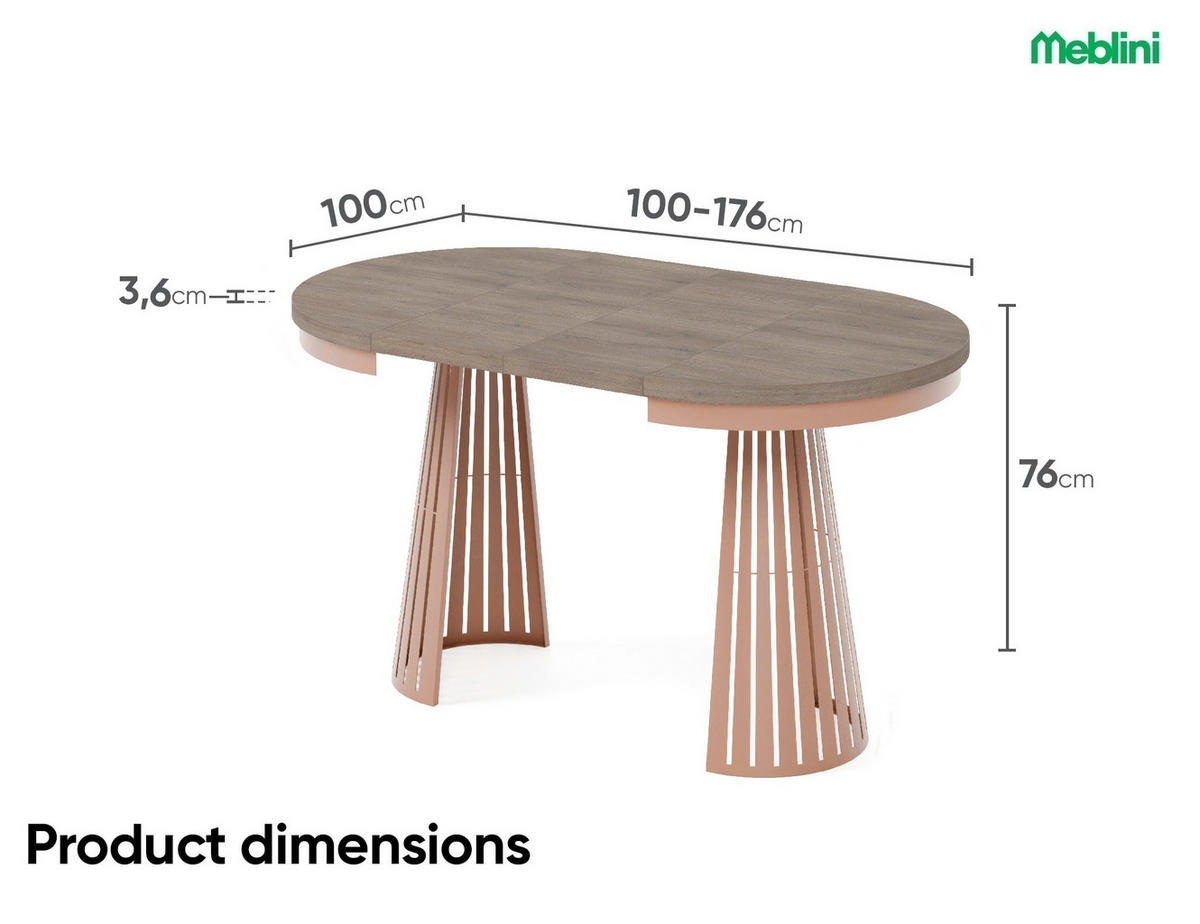 ESSTISCH Cone Bis - Sandfarben/Kupferfarben, Holzwerkstoff/Metall (100/100/76cm) - Meblini