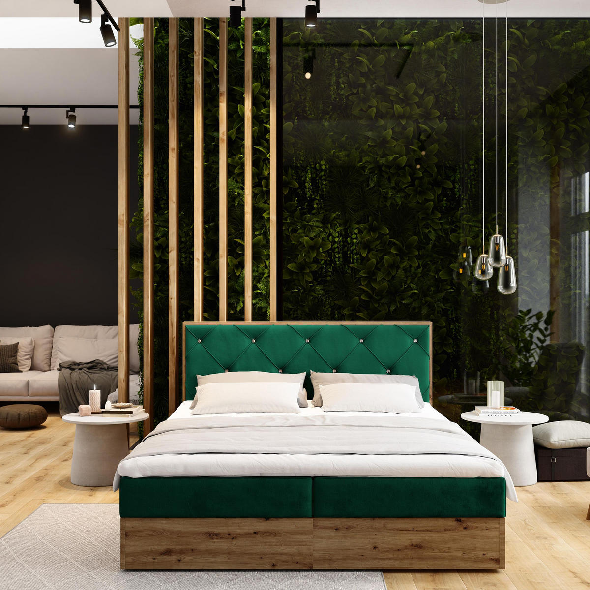 BOXBETT FOSCO 140x200 cm mit Matratze und Topper - Grün - Grün, Holz (140/200cm) - MASSENO