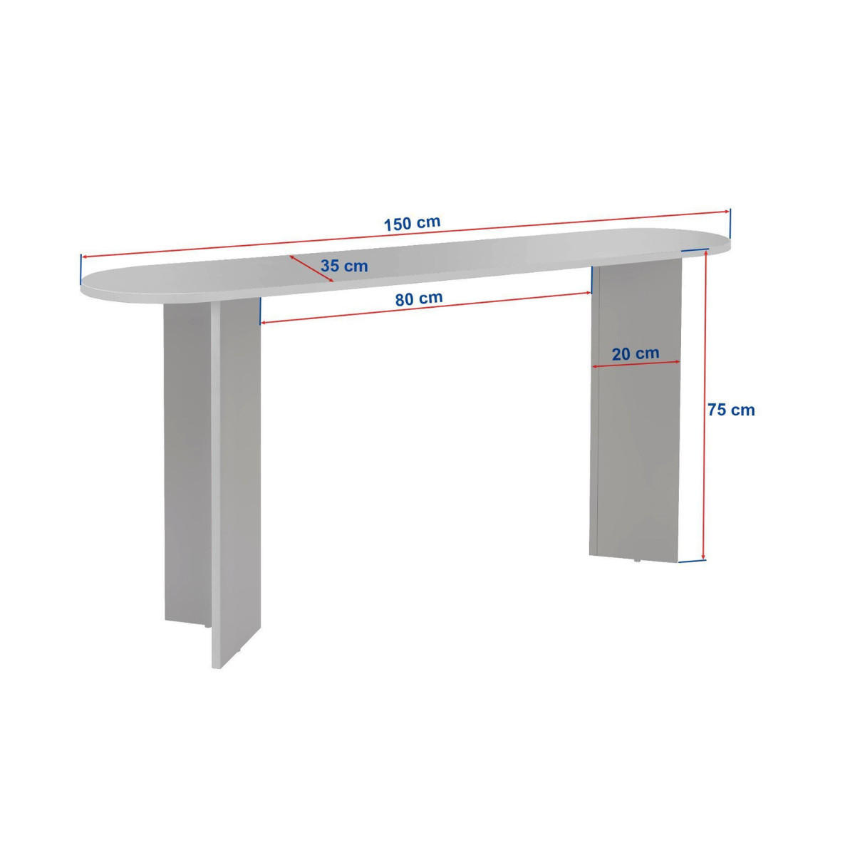 KONSOLBORD med två ben, 150 cm långt - SIRA - Ekfärgad, Träbaserade material (46/35/75cm) - Calicosy