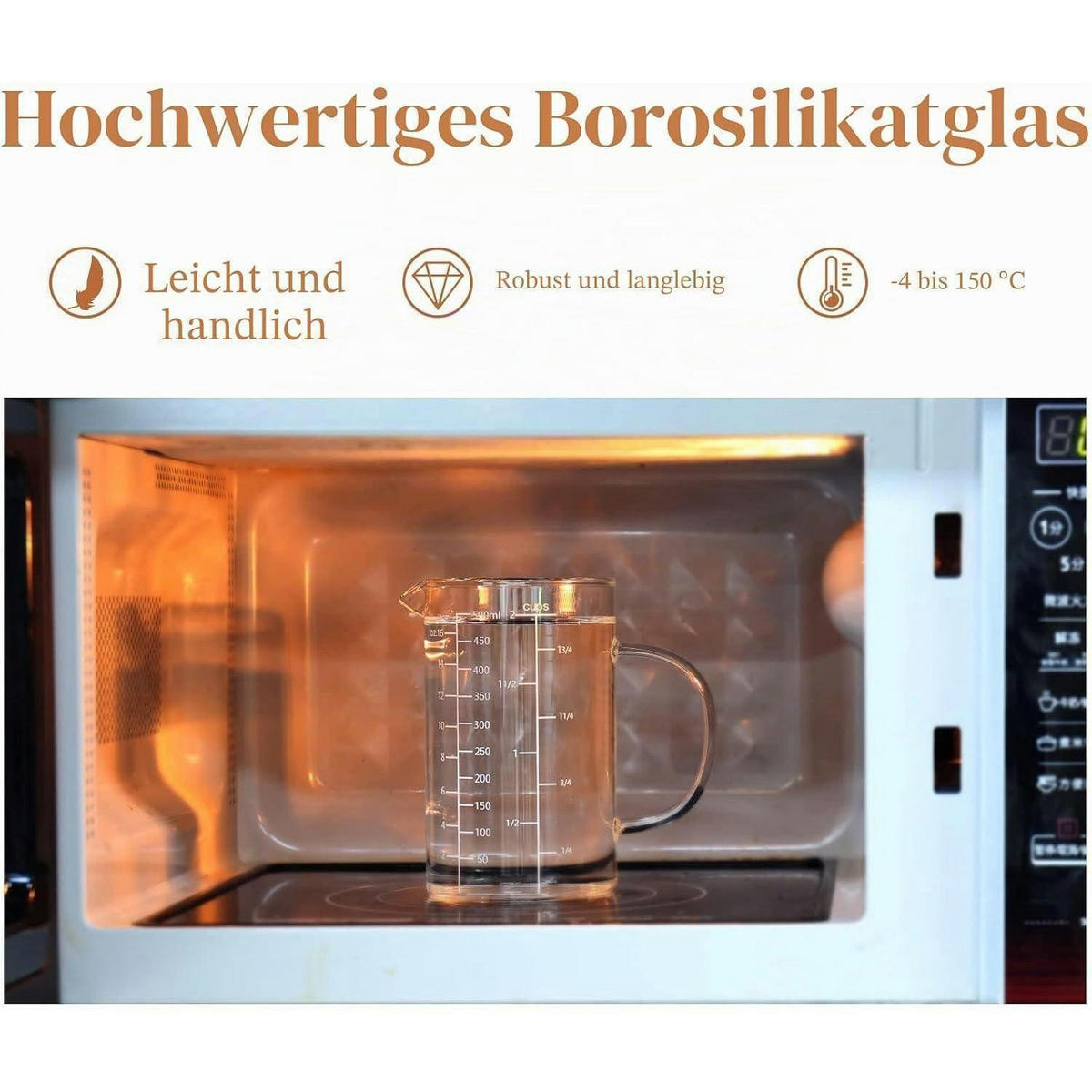 MESSBECHER Glas 500 ml mit drei Skalen und Auslauf - Transparent, Glas (0.5L)