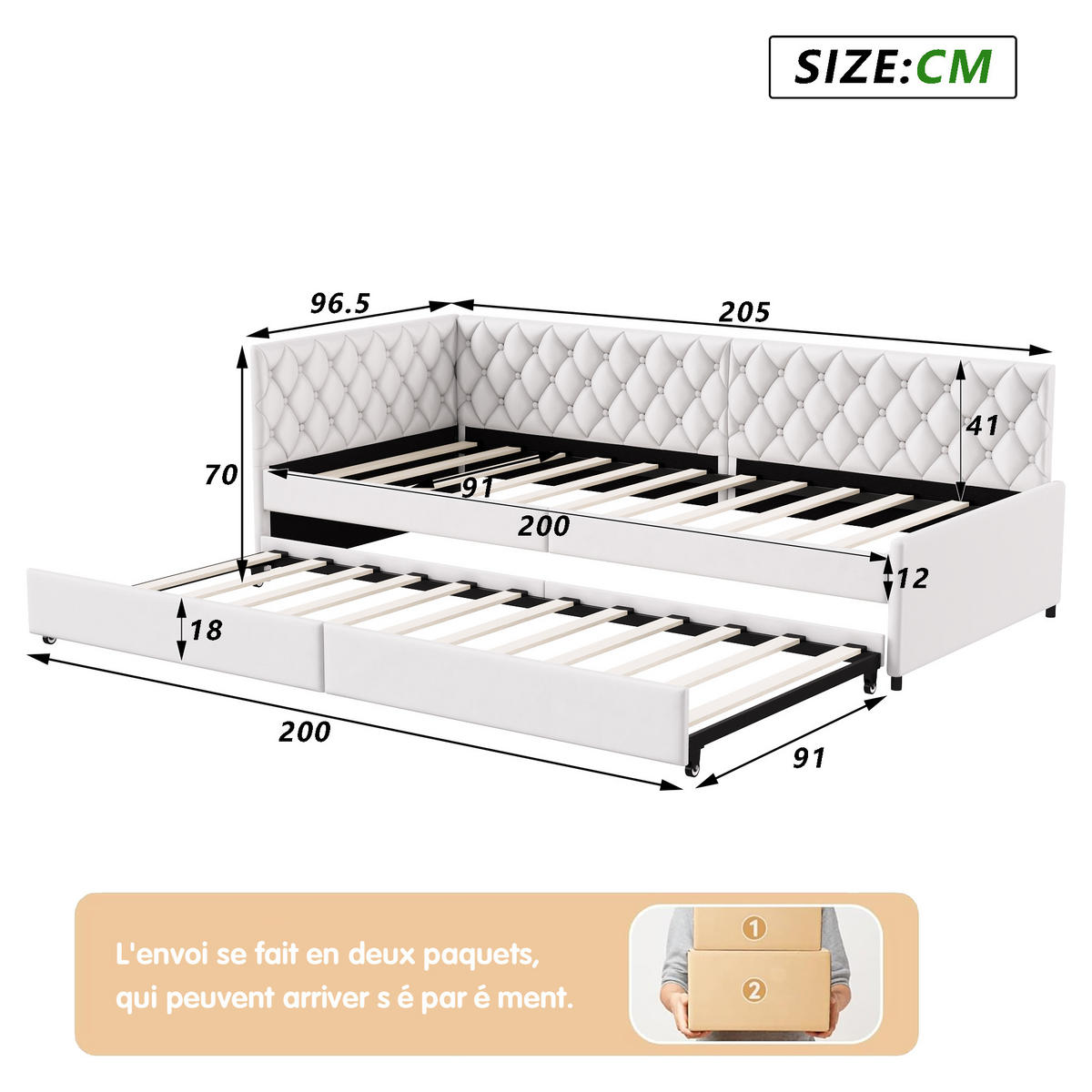 POLSTERBETT Ausziehbares Schlafsofa 2*90 x 200 cm, Beige, Samt - Beige, Textil/Metall (90/200cm)