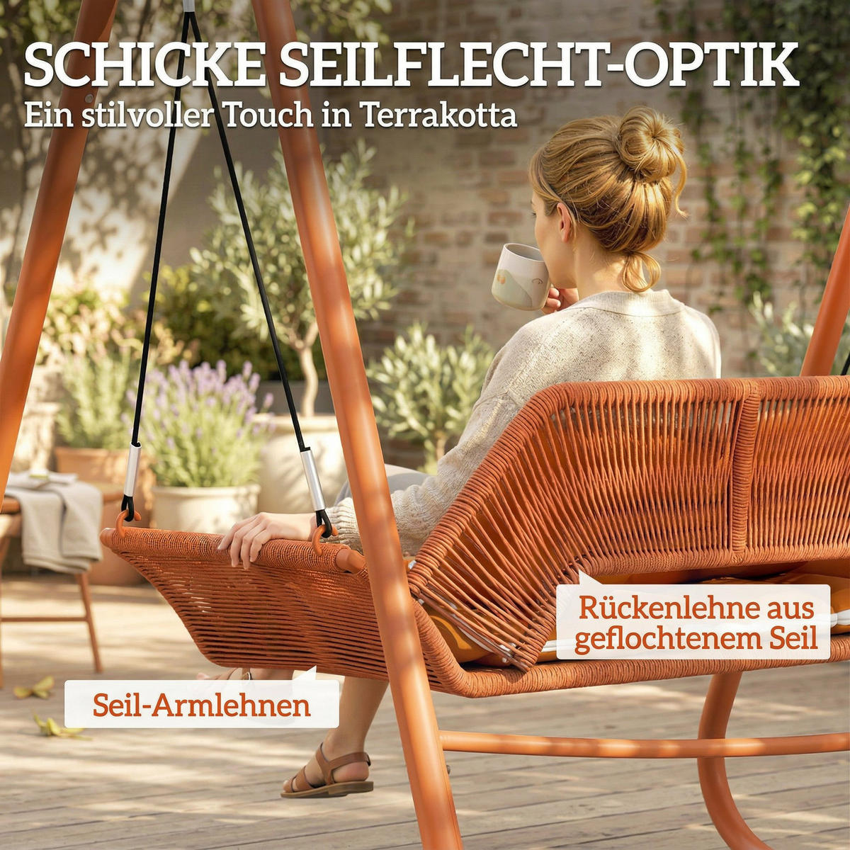 HOLLYWOODSCHAUKEL Metall Polyester Terrakotta - Terracotta, Textil/Metall (120/162/174cm) - Outsunny