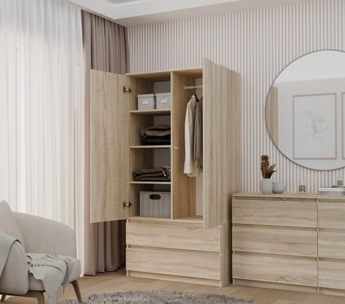KLEIDERSCHRANK SS-90 EICHE SONOMA - Sonoma Eiche, Holzwerkstoff (90/180/50cm) - CDF