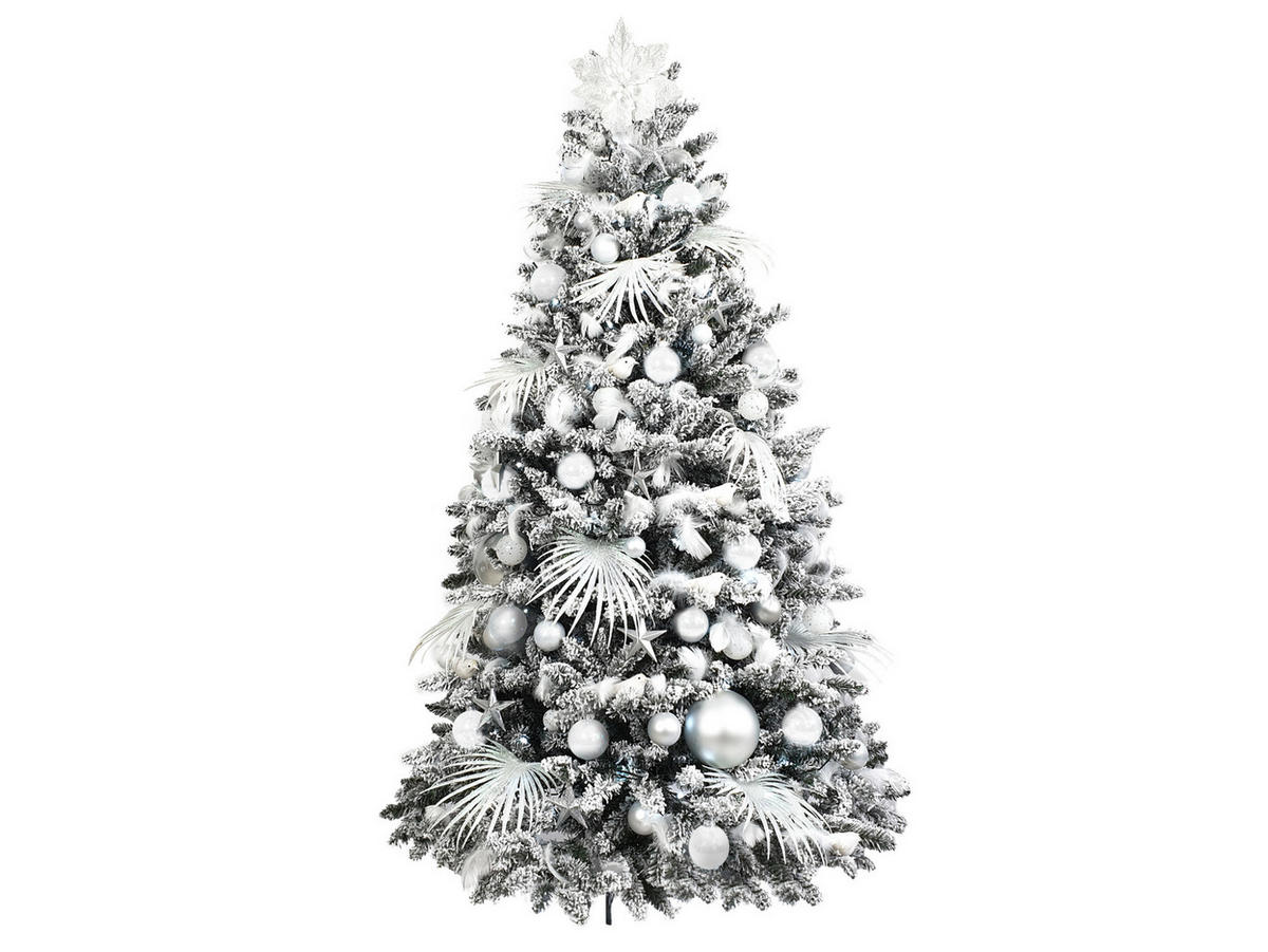 LAALU WEIHNACHTSBAUM geschmückt künstlich mit 139 Stk Kugeln POLAR WHITE 270 cm mit Metallständer - Silberfarben/Weiß, Kunststoff (270cm) - LAALU