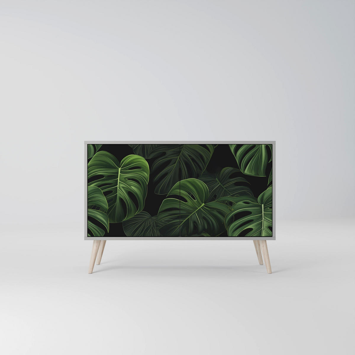 SIDEBOARD INFINITE MONSTERA, Eicheneffekt, 111x42x77,5 cm, 2 Türen - Eichefarben/Buchefarben, Holzwerkstoff/Buchenholz (111/77.5/42cm) - SpaceRebels
