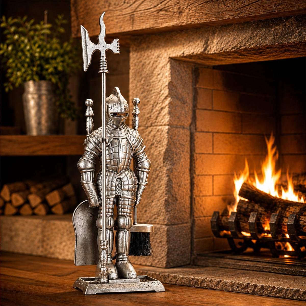 TRUSĂ neagră șemineu 4-piese fontă - argintiu, metal (21/72/12.5cm) - Relaxdays
