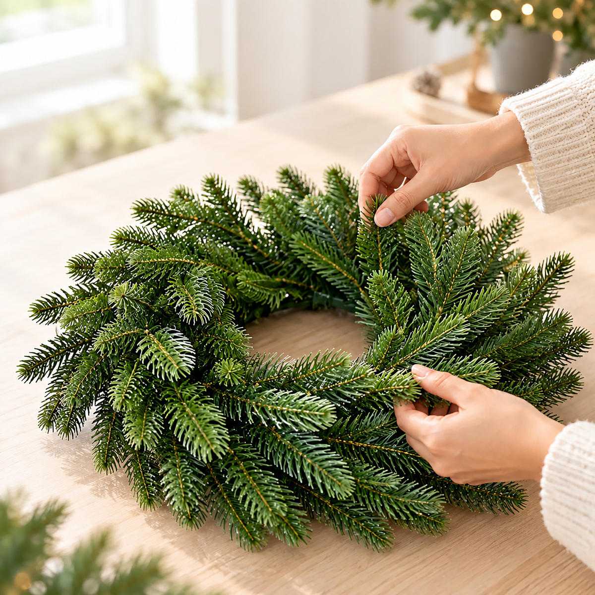 VĚNEC zelený adventní umělý PE vstřikování 30 cm - tmavě zelená, plast (8cm) - Relaxdays