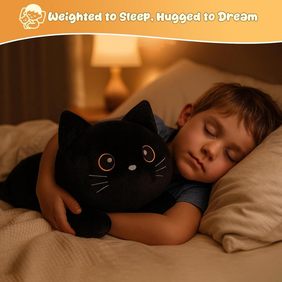 GEWICHTETES Plüschtier schwarze Katze als Kuscheltierkissen - Schwarz, Textil (18/35cm)