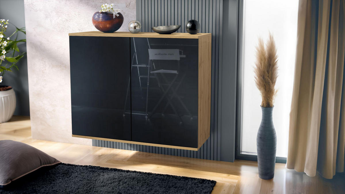 KOMMODE Skadu Schwarz Hochglanz - Schwarz Hochglanz, Holzwerkstoff (92.5/73.5/35cm) - Vladon