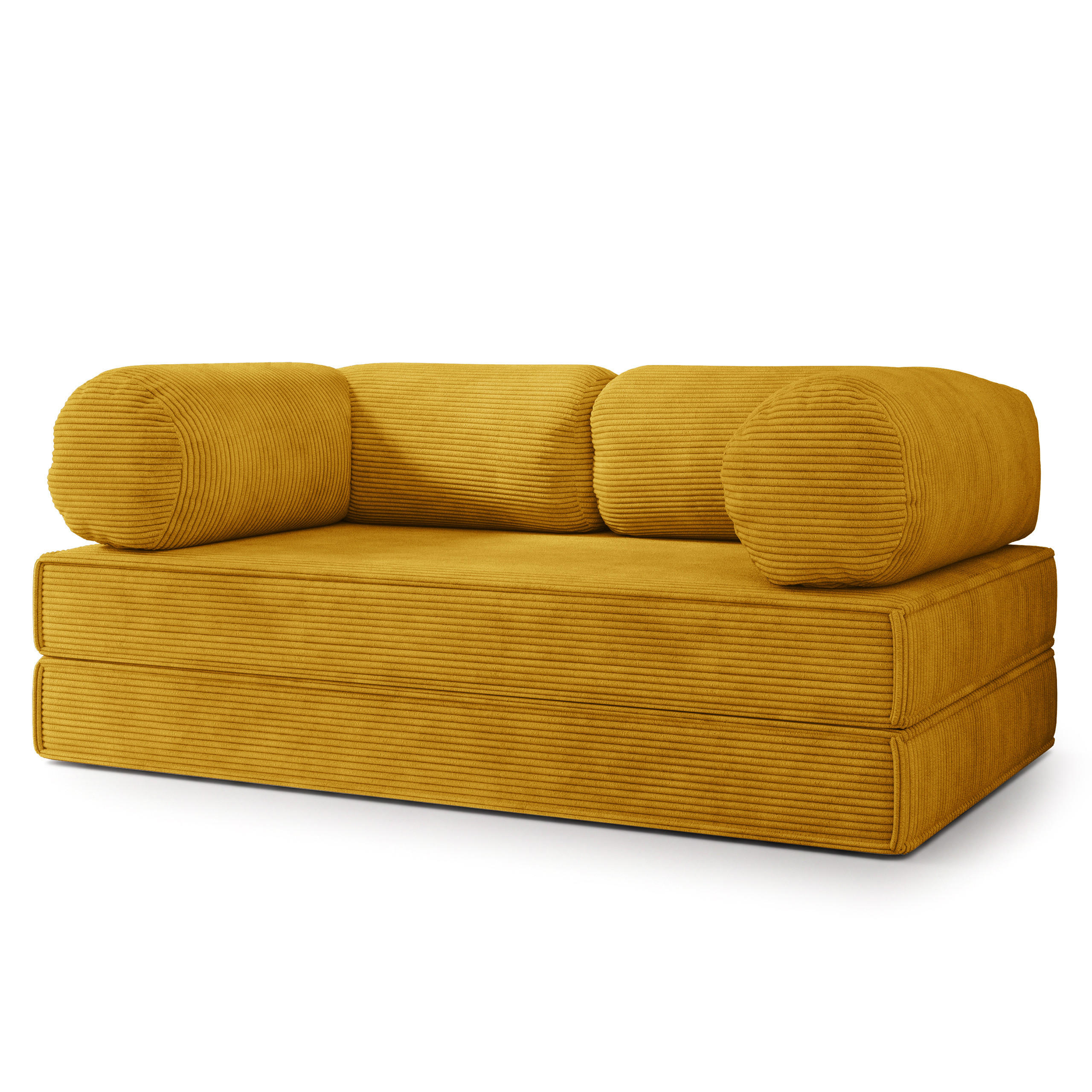 BETTSOFA ALVIO aus Schaumstoff Kordstoff Gelb Schlaffunktion - Gelb, Textil (170/68/80cm) - MASSENO